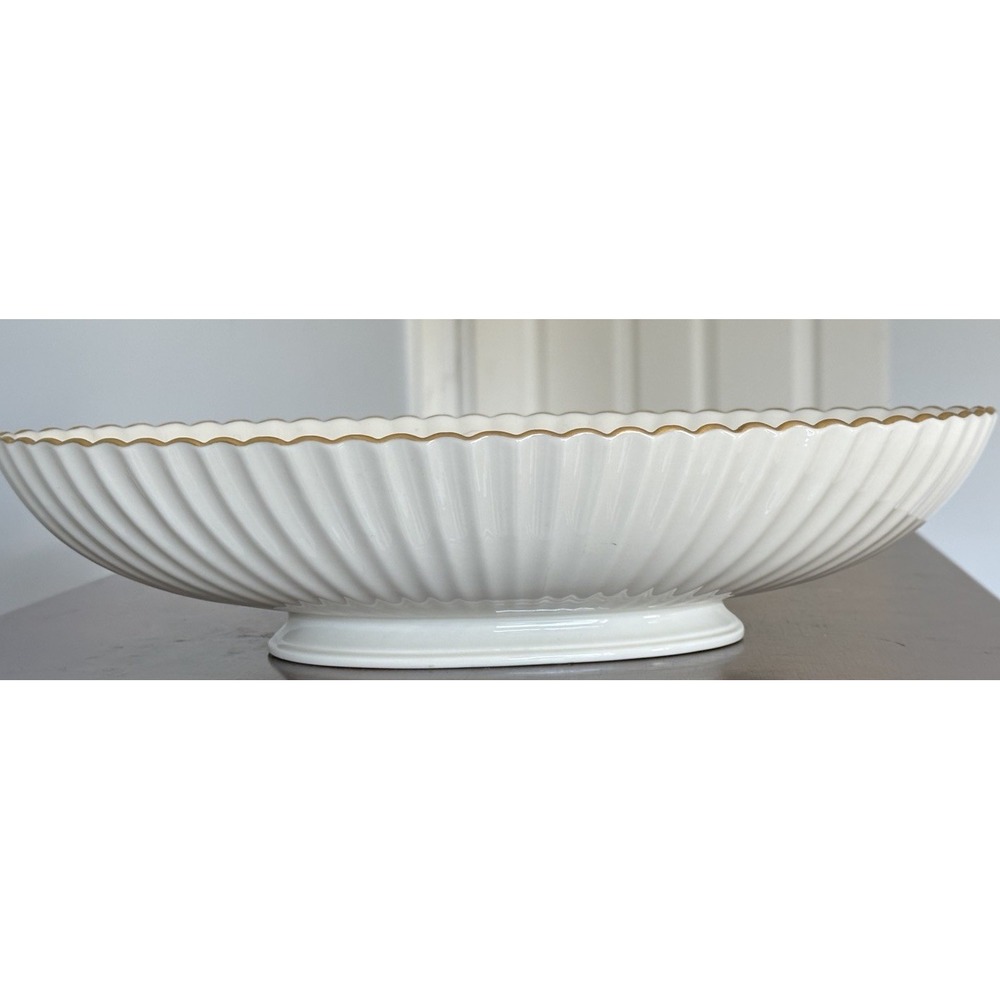 LENOX CHINA FLUTEO CENTERPIECE Oval Bowl 13" Long 7" Wide Gold Perfect